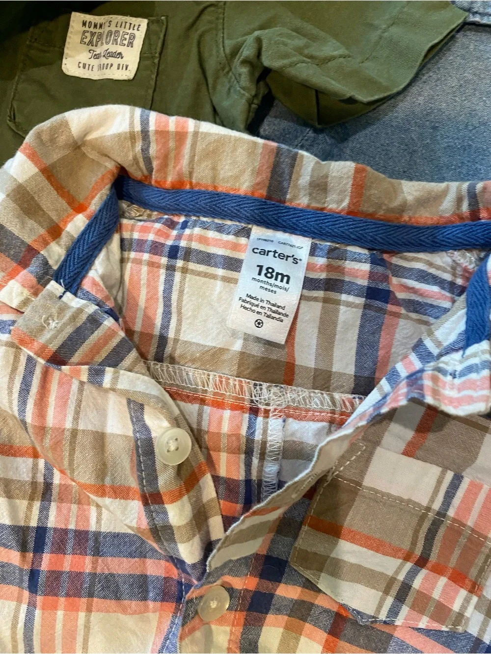 Lot of Baby Short-Sleeve Plaid Rompers - Beige & Blue, Jean, Olive